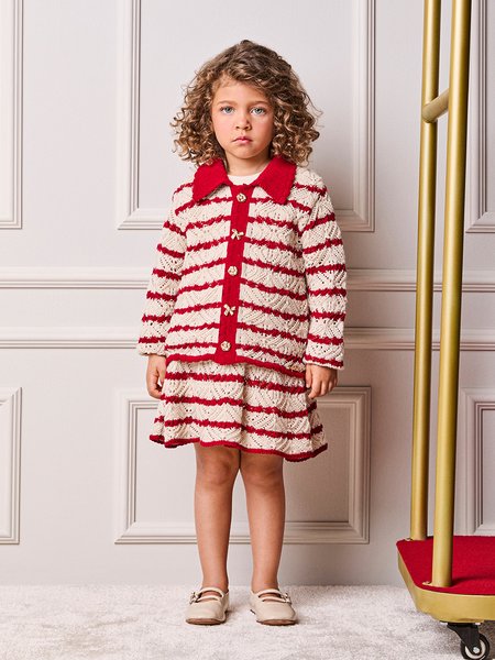 Conjunto Infantil Menina Animê de Tricot Listrado