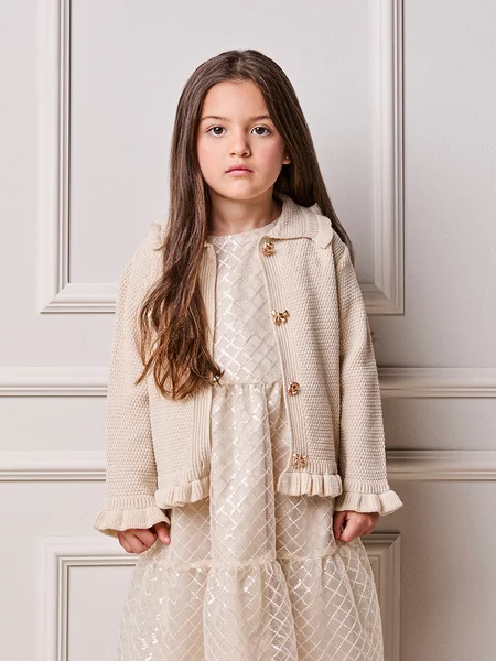 Casaco Infantil Menina Animê de Tricot com Babados