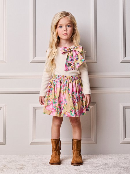 Conjunto Infantil Menina Animê Manga Longa Canelado Floral da Minnie