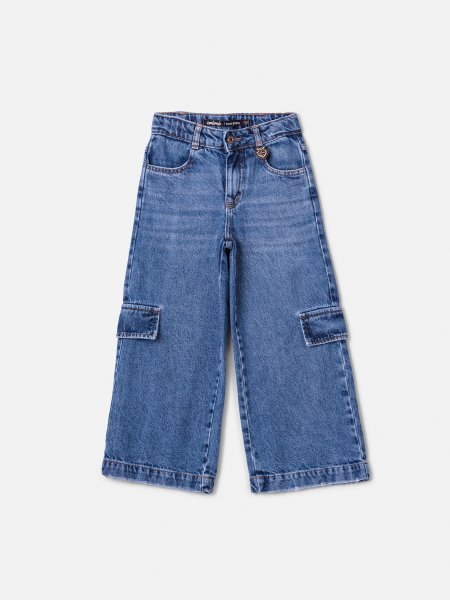 Calça Infantil Menina Animê Cargo Jeans com Pingente