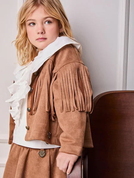 Jaqueta Infantil Menina Animê Cappuccino com Franjas