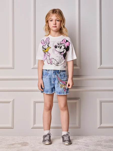 Short Infantil Menina Animê Jeans da Minnie com Pingentes