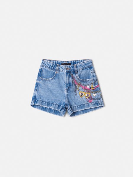 Short Infantil Menina Animê Jeans da Minnie com Pingentes