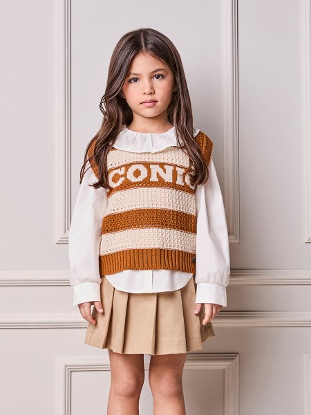 Colete Infantil Menina Animê de Tricot com Listras Iconic