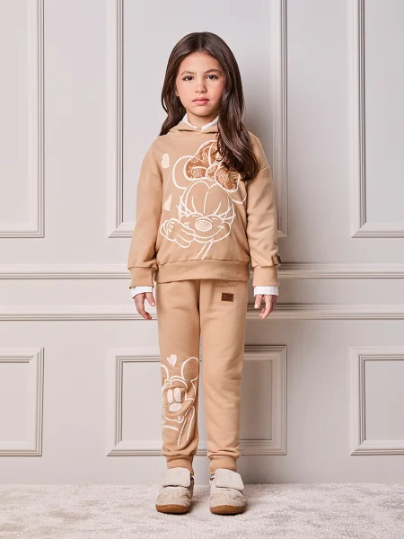 Conjunto Infantil Menina Animê de Moletom da Disney com Laço Paisley