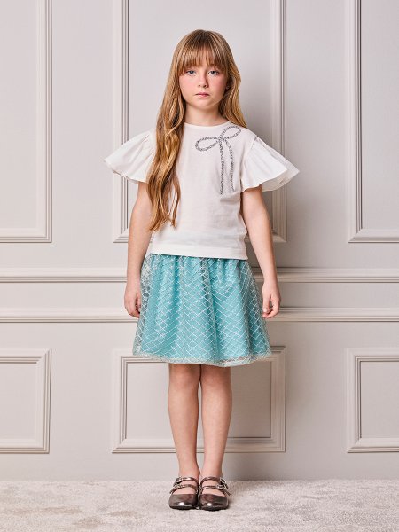 Conjunto Infantil Menina Animê Aqua com Tule Bordado e Laço Shine