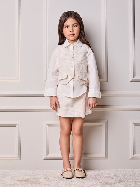 Conjunto Infantil Menina Animê de Tweed com Pingente e Pelinhos