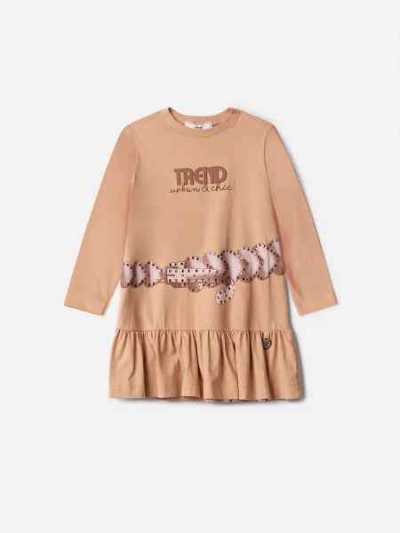 Vestido Infantil Menina Animê Manga Longa com Estampa de Cinto e Strass