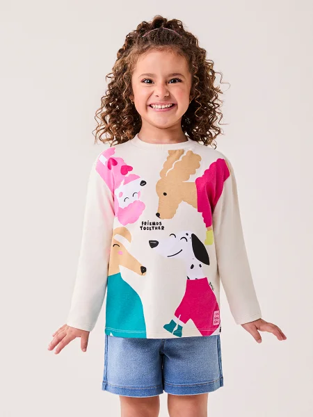 Blusa Infantil Menina Bimbi Manga Longa Estampado
