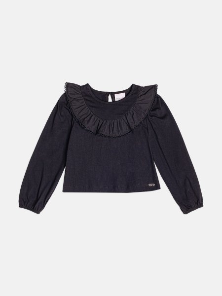 Blusa Menina Infantil Preta com Babado e Renda
