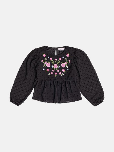 Blusa Menina Infantil de Manga Bufante com Bordado
