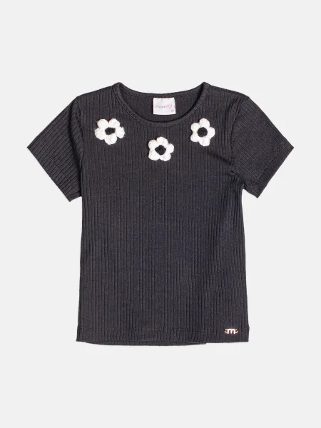 Blusa Menina Infantil Manga Curta com Flores de Crochê