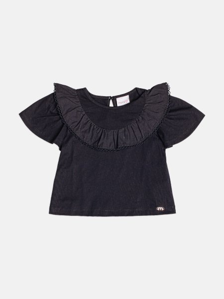 Blusa Menina Infantil Manga Curta com Babado e Renda