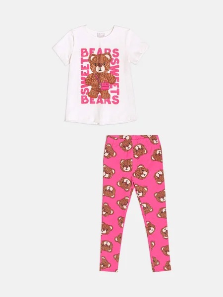 Conjunto Infantil Menina Manga Curta de Ursinho Tricot
