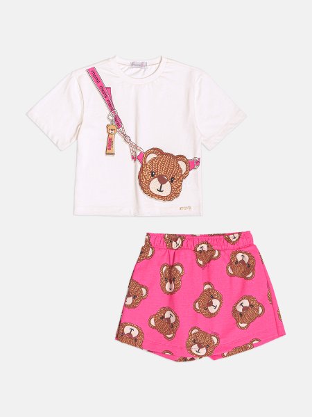 Conjunto Infantil Menina Manga Curta com Bolsa de Ursinho