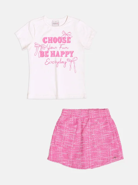Conjunto Infantil Menina em Tweed Pink com Bolso