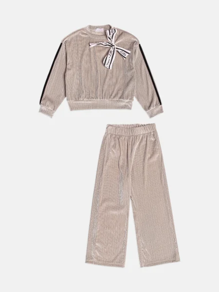 Conjunto Infantil Menina em Plush Canelado com Laço