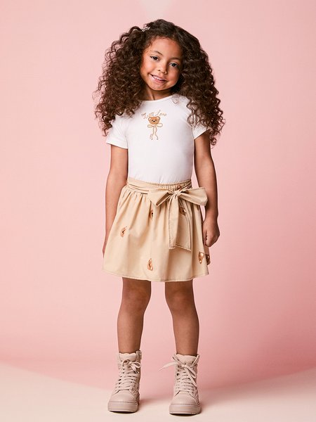 Conjunto Infantil Menina com Bordado de Ursinho
