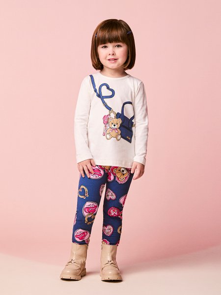 Conjunto Infantil Menina Manga Longa com Bolsinha de Urso