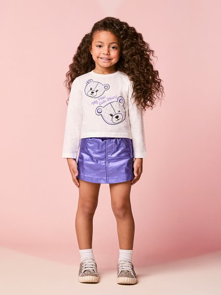 Conjunto Infantil Menina Manga Longa Metalizado de Ursinhos