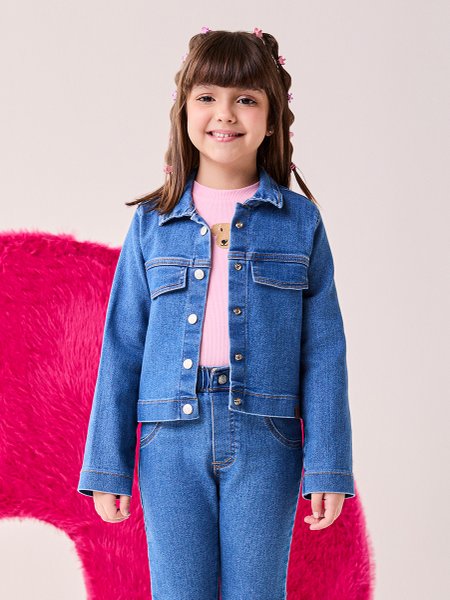 Jaqueta Infantil Menina Bimbi Jeans com Botões