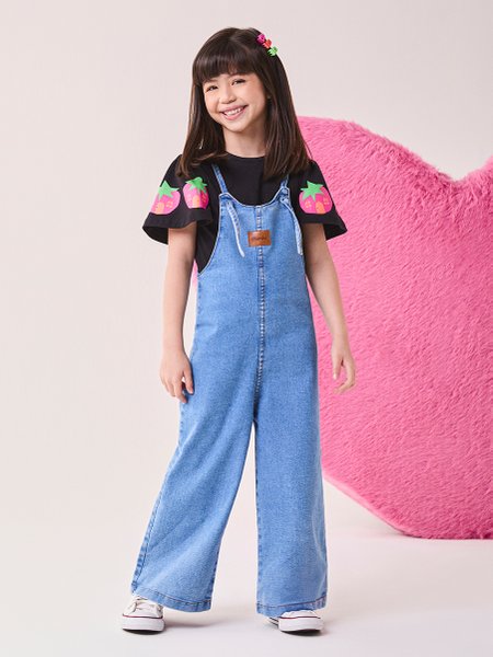 Macacão Infantil Menina Bimbi Jeans com Alça
