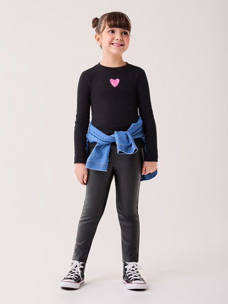 Calça Infantil Menina Bimbi Preta Fake Leather