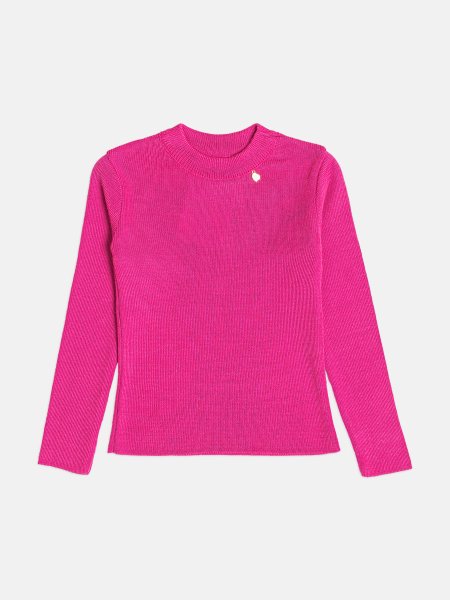 Blusa Infantil Menina Bimbi Manga Longa de Tricot Básica Pink