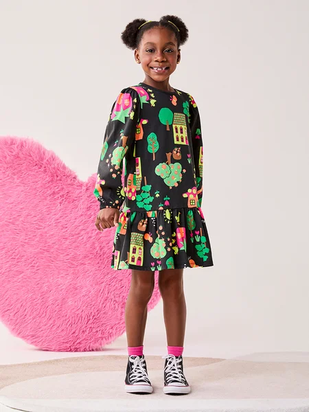 Vestido Infantil Menina Bimbi Manga Longa de Fazendinha