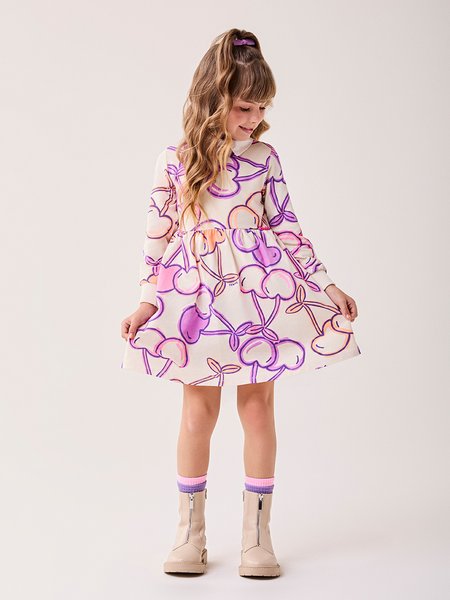 Vestido Infantil Menina Bimbi Manga Longa com Cerejas