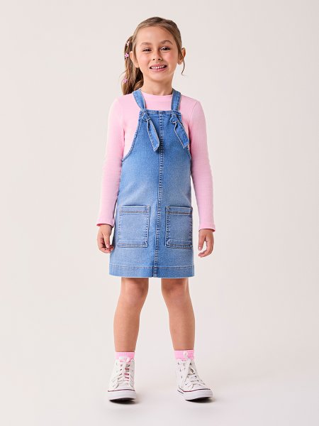 Salopete Infantil Menina Bimbi Jeans com Pesponto