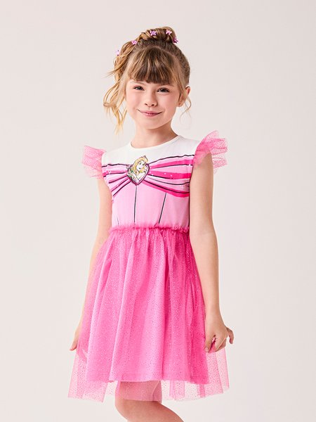 Vestido Infantil Menina Bimbi da Aurora Disney com Tule de Brilho