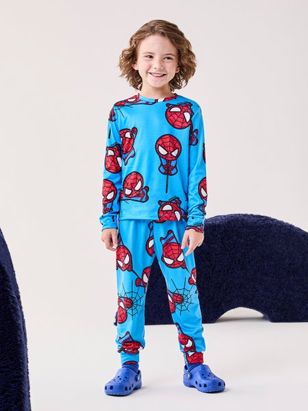 Pijama Infantil Menino Bimbi Manga Longa de Suede do Spider-Man Marvel