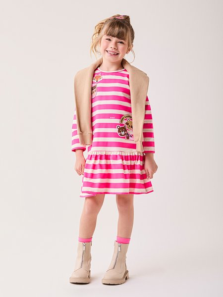 Vestido Infantil Menina Bimbi Manga Longa com Listras