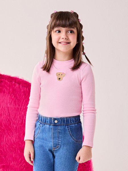 Blusa Infantil Menina Bimbi Manga Longa de Ribana Canelada