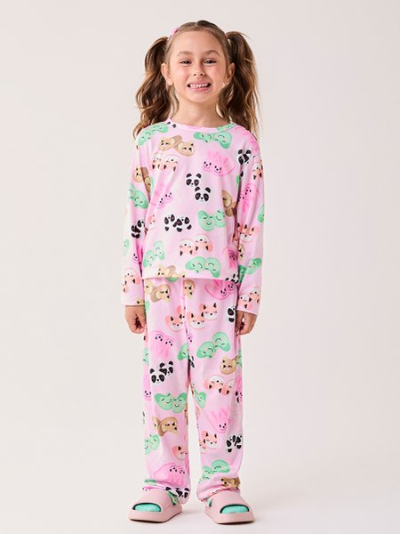 Conjunto Pijama Infantil Menina Bimbi Rosa de Suede Estampado