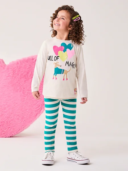 Conjunto Infantil Menina Bimbi Manga Longa com Listras