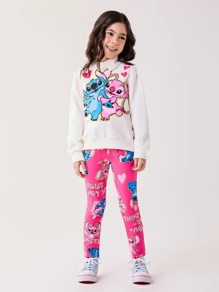 Conjunto Infantil Menina Bimbi Moletom do Stitch Disney