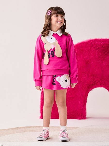 Conjunto Infantil Menina Bimbi Rosa com Orelhinhas