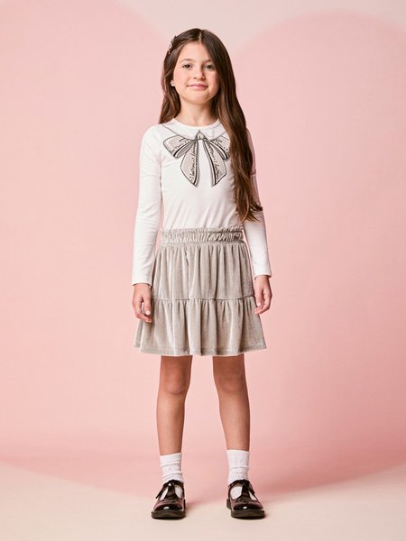 Conjunto Infantil Menina em Veludo de Manga Longa