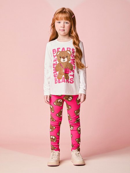 Conjunto Infantil Menina Manga Longa de Ursinho Tricot