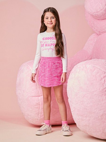 Conjunto Infantil Menina em Tweed Pink com Bolso