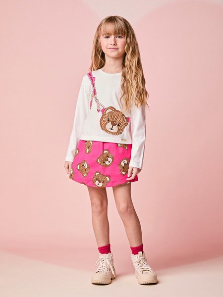 Conjunto Infantil Menina Manga Longa com Bolsa de Ursinho