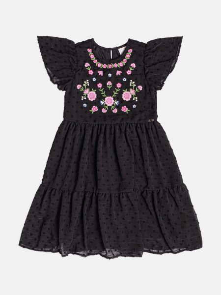 Vestido Infantil Menina Manga Curta com Bordado de Flores