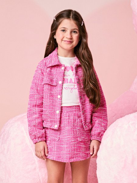 Jaqueta Infantil Menina Bomber de Tweed Pink