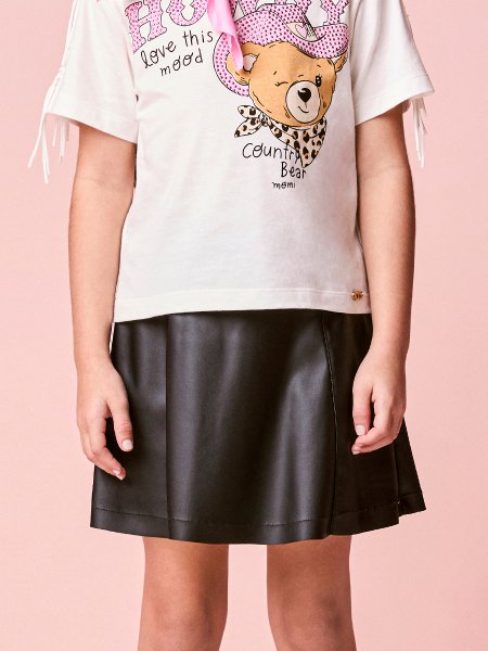 Saia Infantil Menina de Fake Leather com Recortes