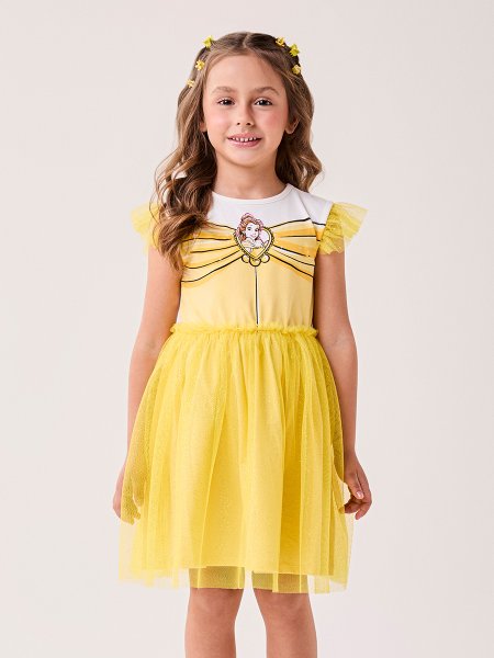 Vestido Infantil Menina Bimbi da Bela Disney com Tule de Brilho