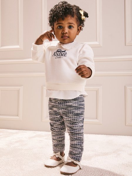 Conjunto Infantil Menina Animê de Tweed com Gola