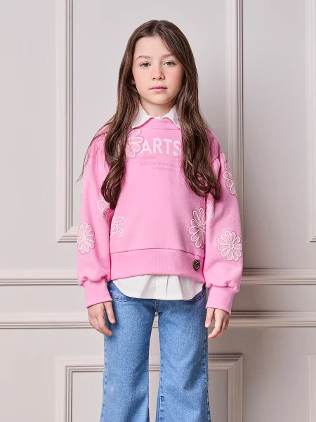 Casaco Infantil Menina Animê de Moletom com Flores