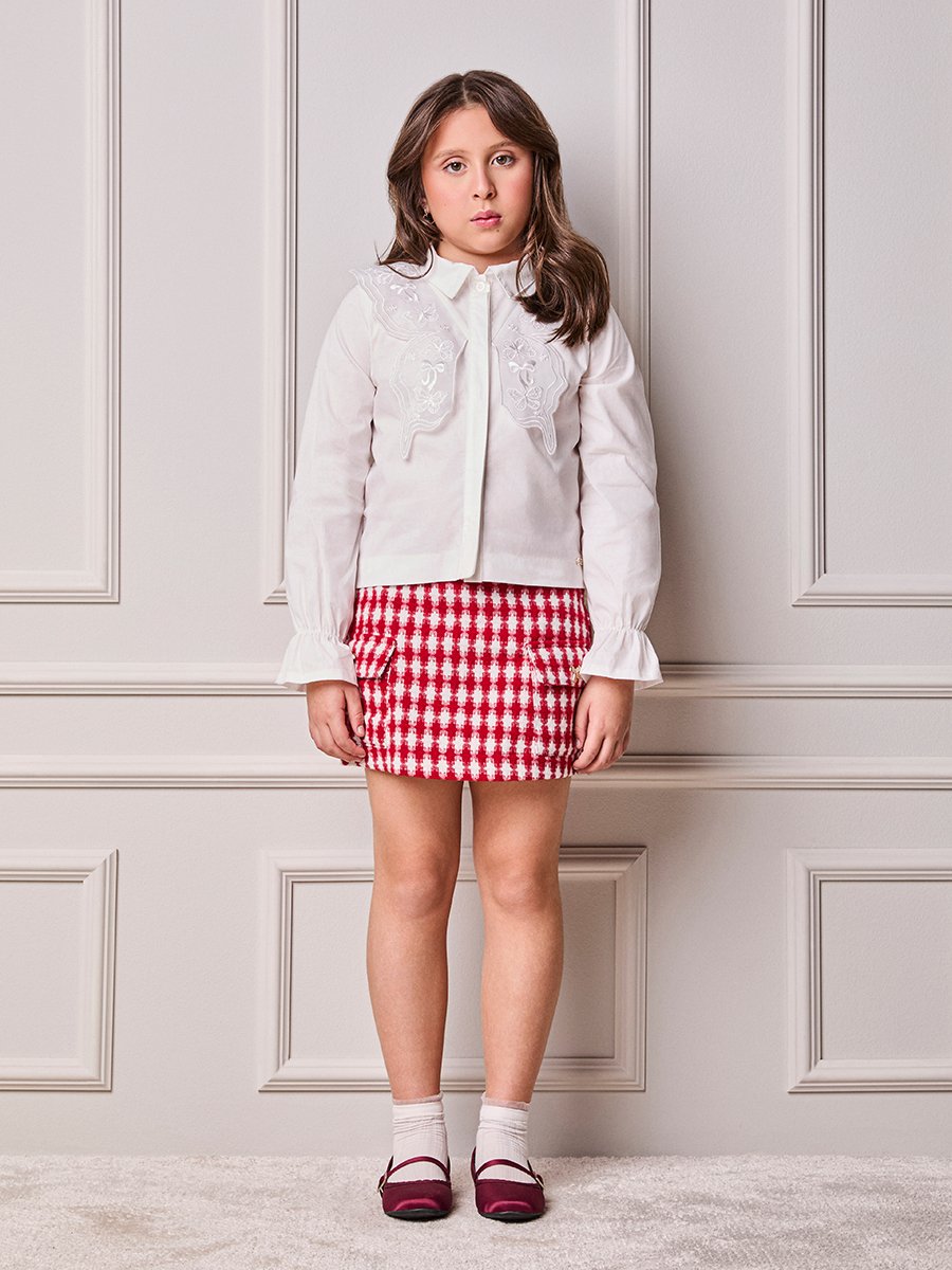 Short Saia Infantil Menina Animê de Tweed Cherry